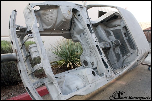Nissan 240SX engine bay after sand blasting