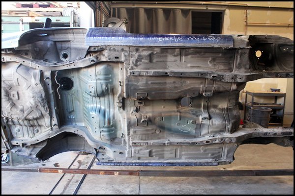 Nissan 240SX underside before sand blasting