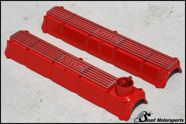 Lotus valve covers in Ruby Red